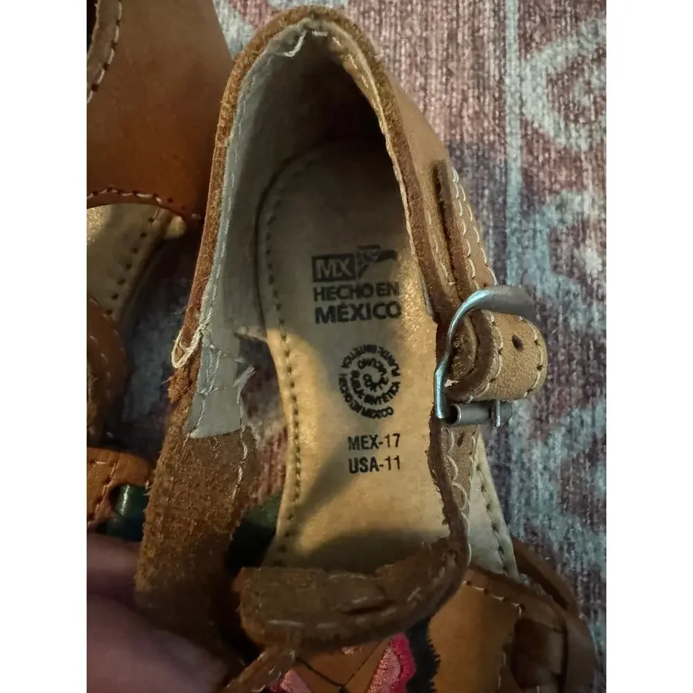 Girls Huaraches Leather Sandals Butterfly Embroidered NEW size 11 Made in Mexico